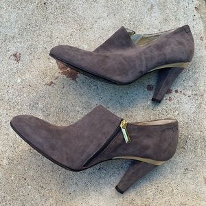 Gray suede Taryn Rose bootie heels